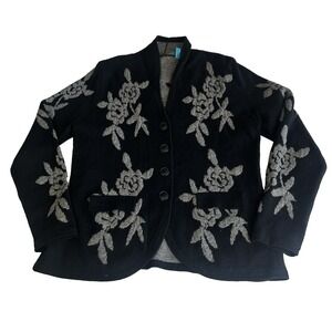 Terryl For Thalian 100% Cashmere Cardigan Sweater size M Black/Gray Grandma Core